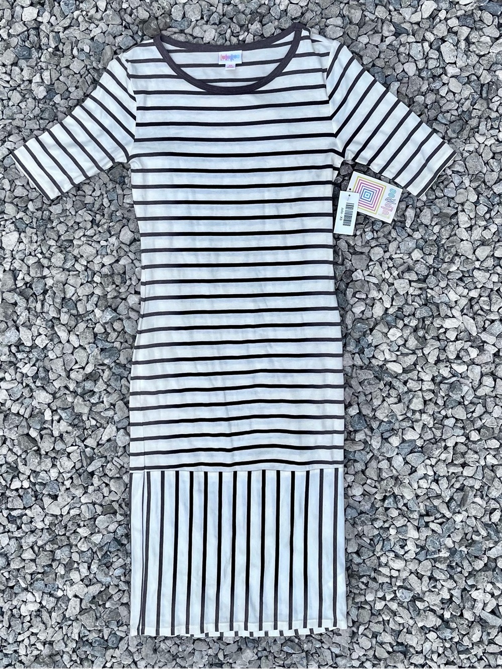 NWT LuLaRoe Julia XS Brown & White Striped Midi Dress | Drop-Waist Bodycon |